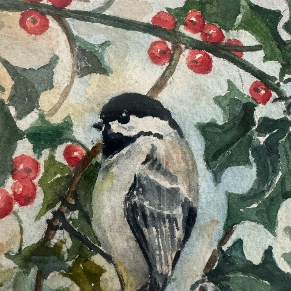 Hand drawn Framed Bird and Berry Art - Picture 3 of 5